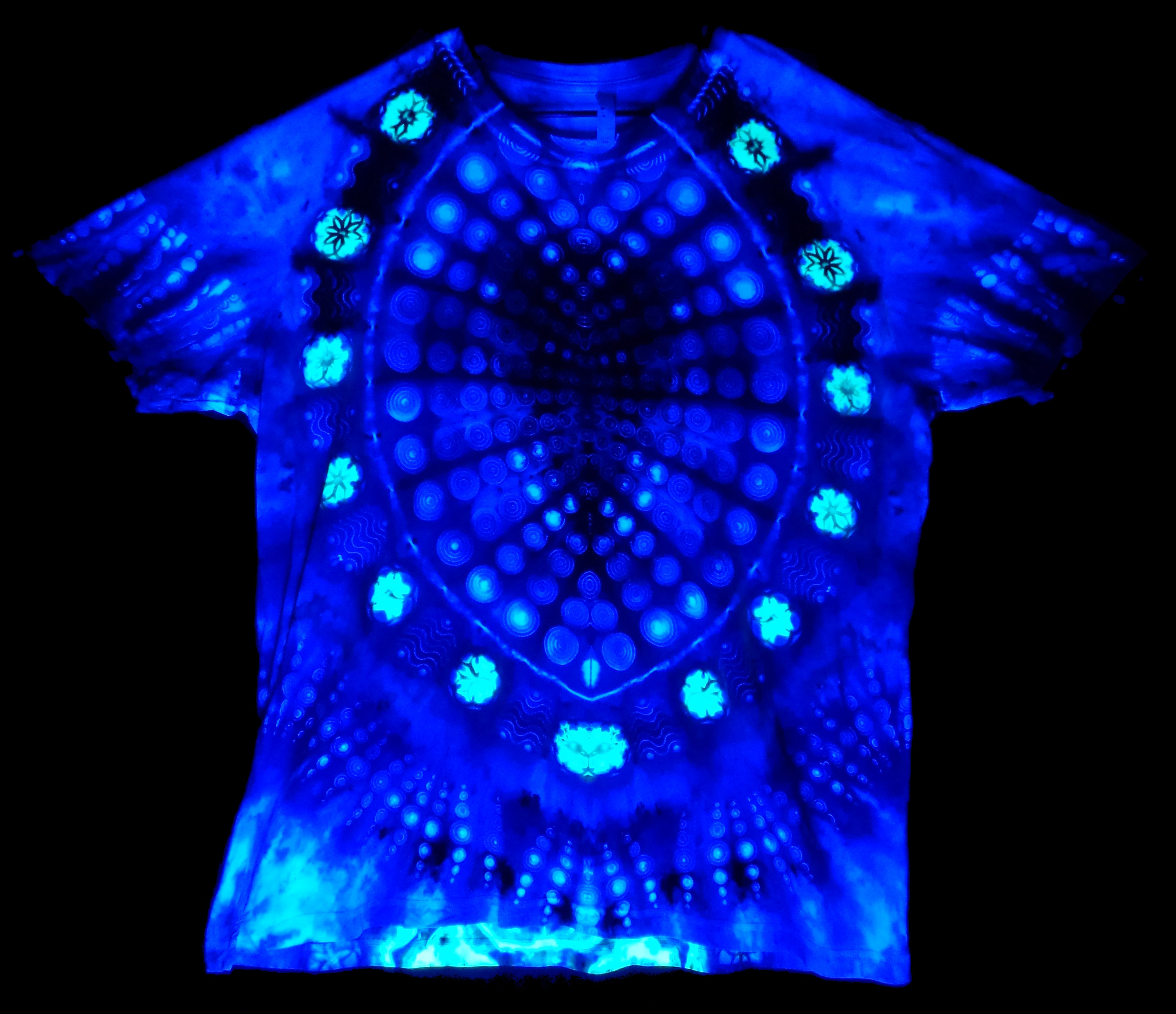 Dyenied #230 3XL DUAL SIDED Bamboo (F) Dots Mandala, with OUTER RING (UV). Dots arms. (B)  DOTS GALAXY