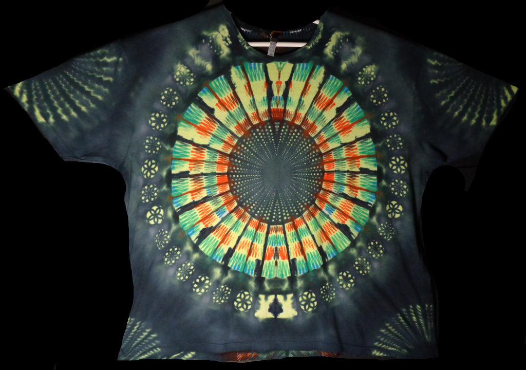Dyenied #244 6XL DUAL SIDED Combed Ringspun REDUX (f)Multi Mandala ZIGZAG, (b) SLOTS, (a) Mandala (UV)