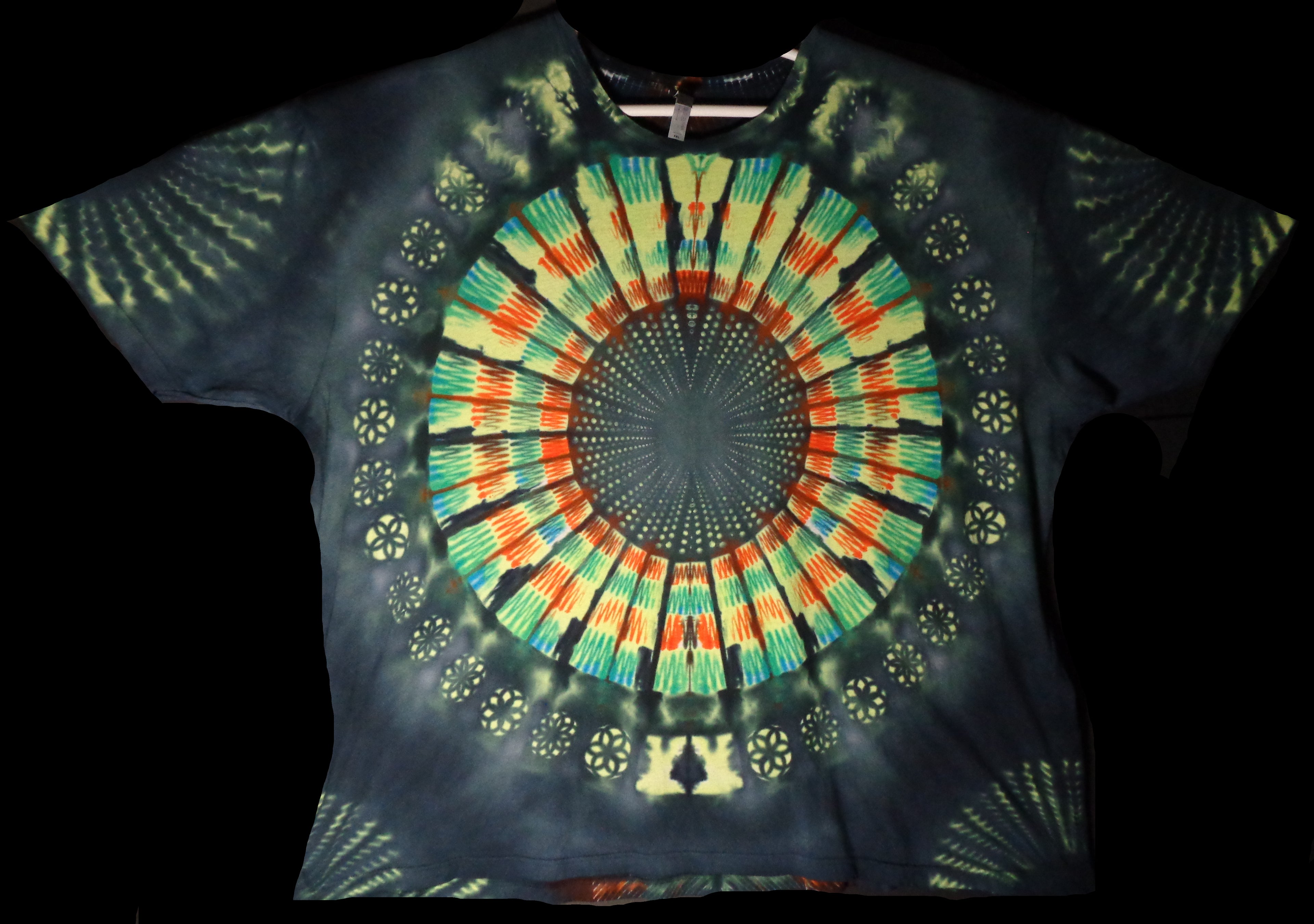 Dyenied #244 6XL DUAL SIDED Combed Ringspun REDUX (f)Multi Mandala ZIGZAG, (b) SLOTS, (a) Mandala (UV)