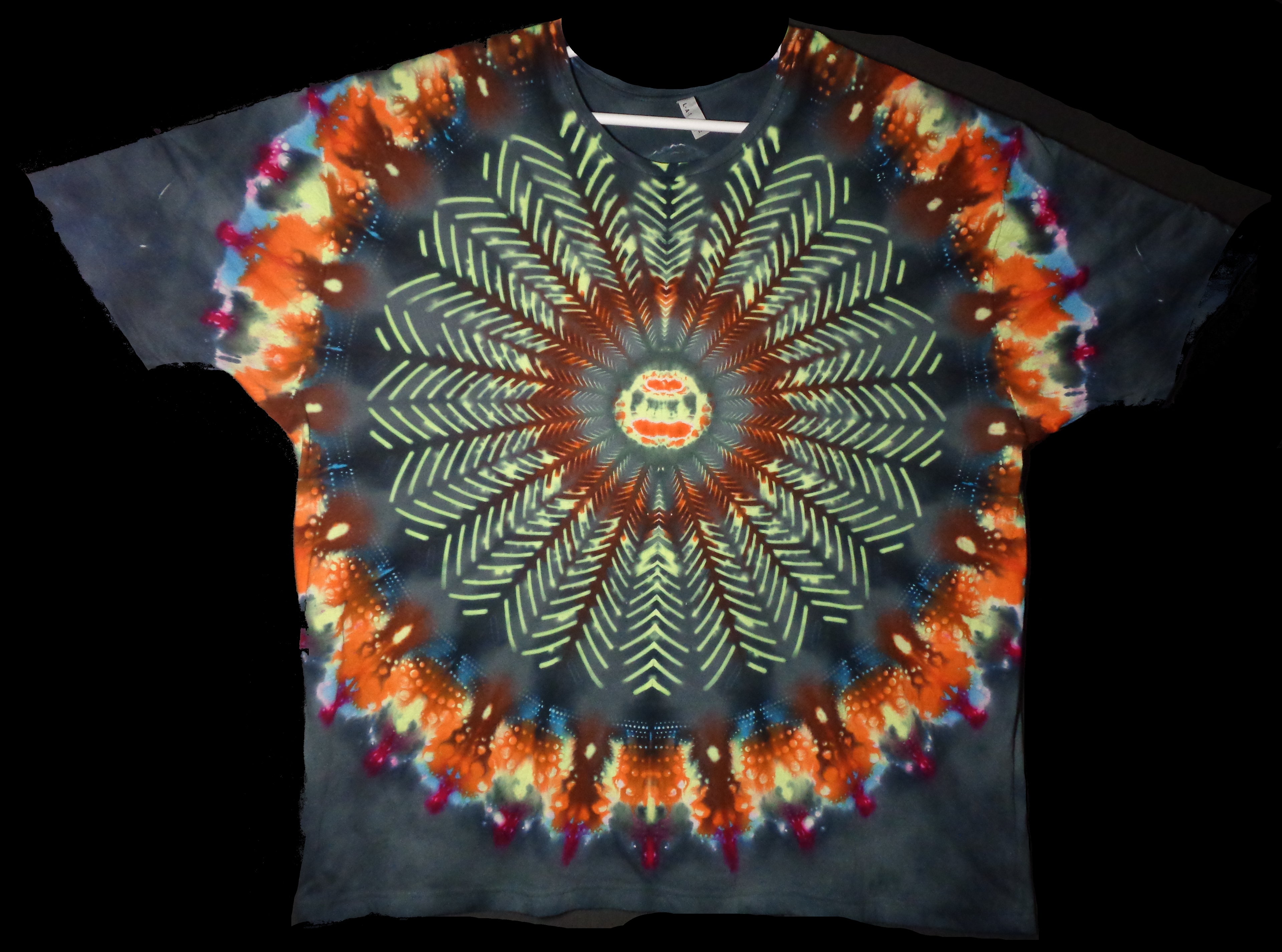 Dyenied #245 5XL DUAL SIDED Combed Ringspun LAT 6901 REDUX SLOTS, OUTER RING (f), 3x MANDALAS (b) (UV)