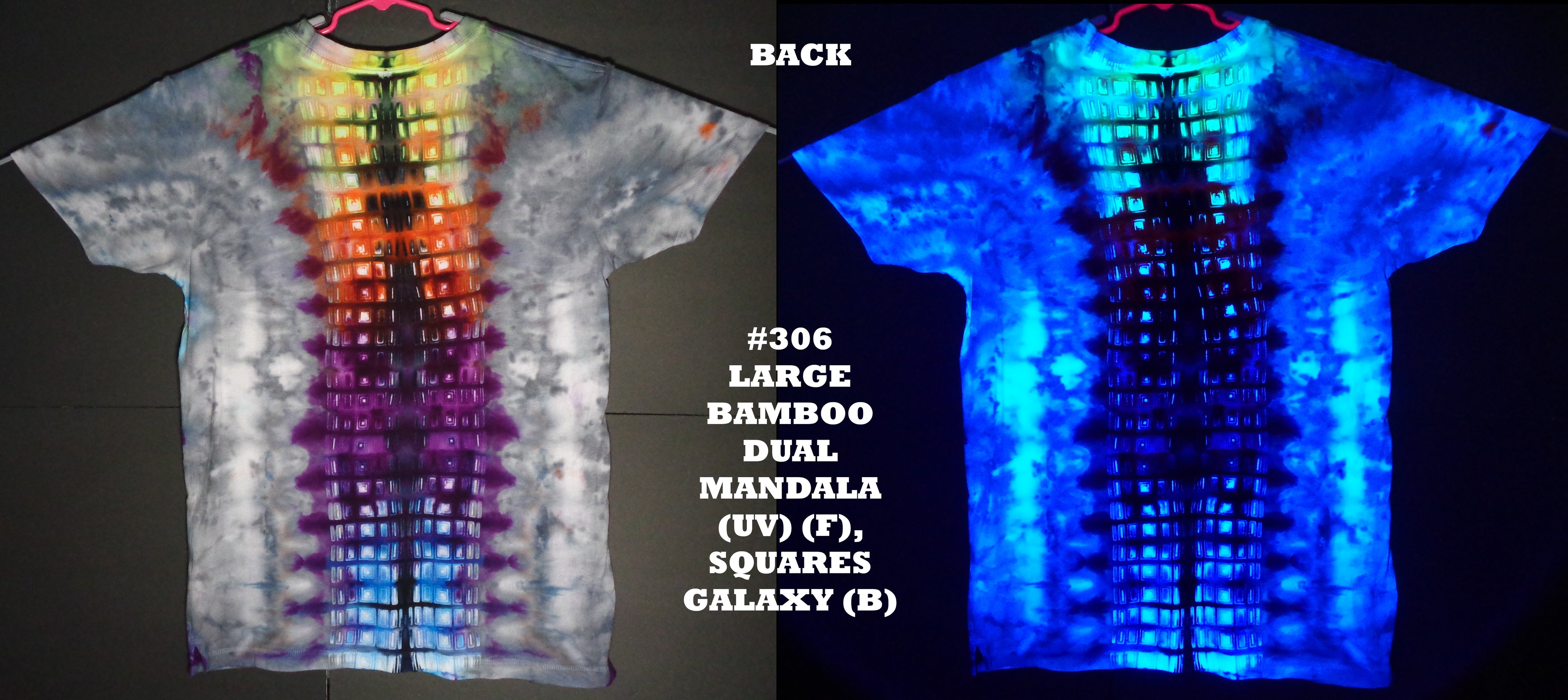 Dyenied #306 Large Bamboo DUAL Sides MANDALA (UV) (F), SQUARES GALAXY (B)