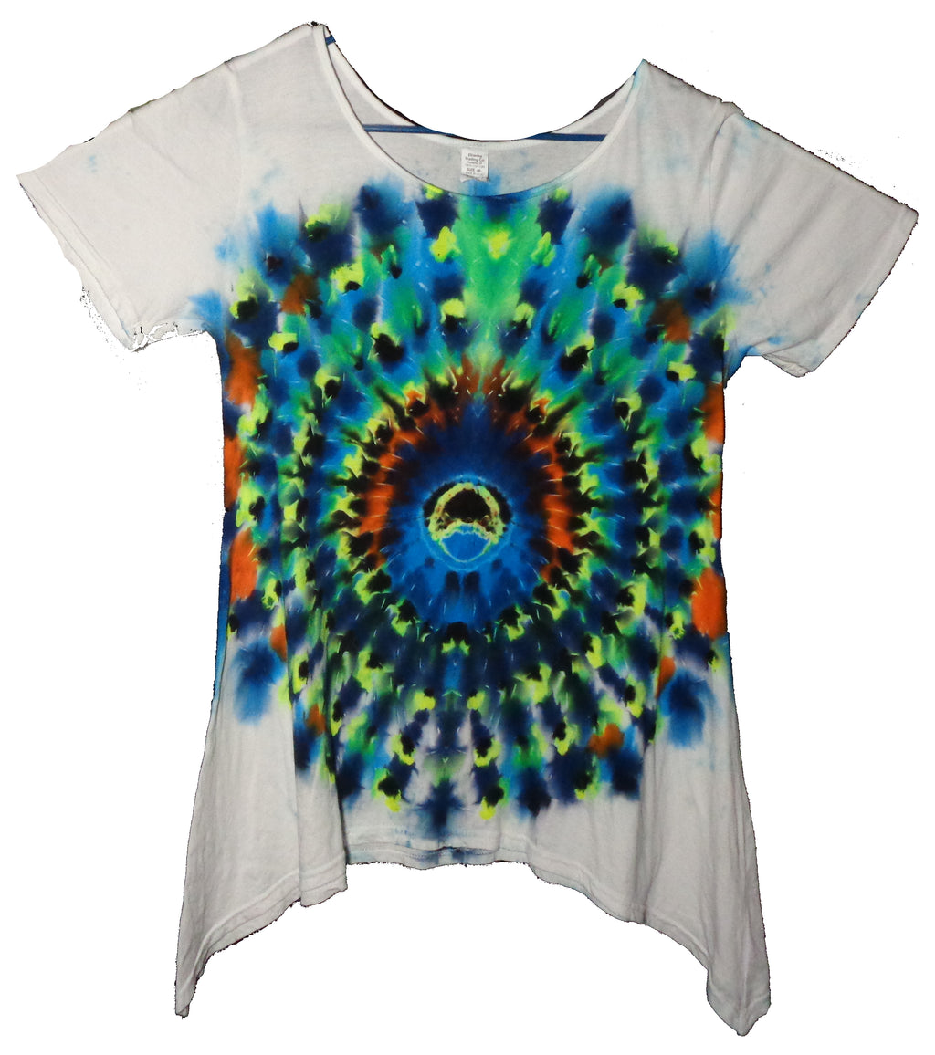 Tie Dyenied #381  Medium Woman's Tunic short sleeve MANDALA (UV)