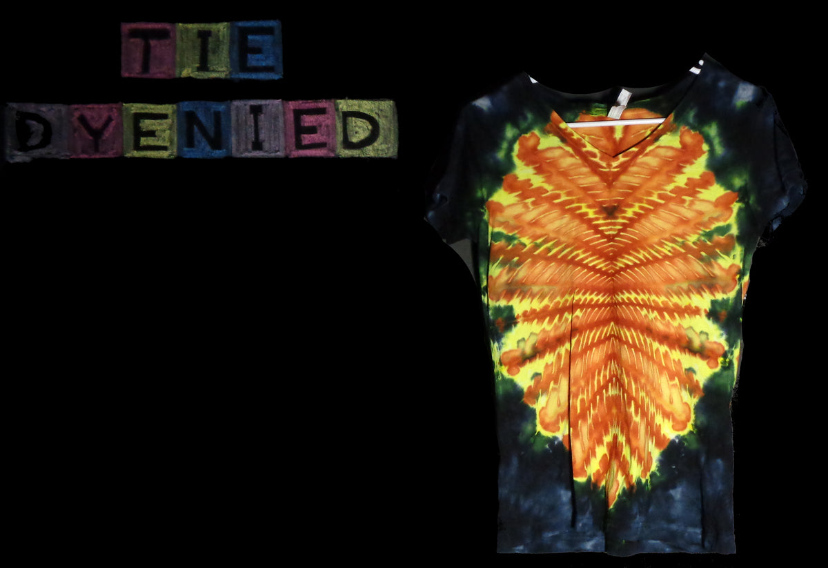 Tie Dyenied #412  Medium Woman's V-Neck MANDALA (UV)